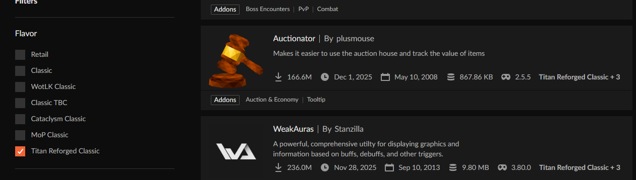 WoW Titan Reforged Curseforge addons
